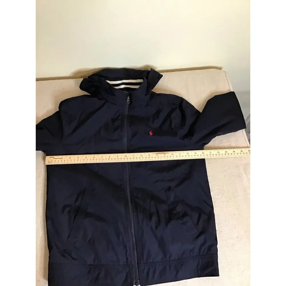 Ralph Lauren Polo Signature Logo Navy Blue Hooded  Windbreaker Jacket Sz.14/16